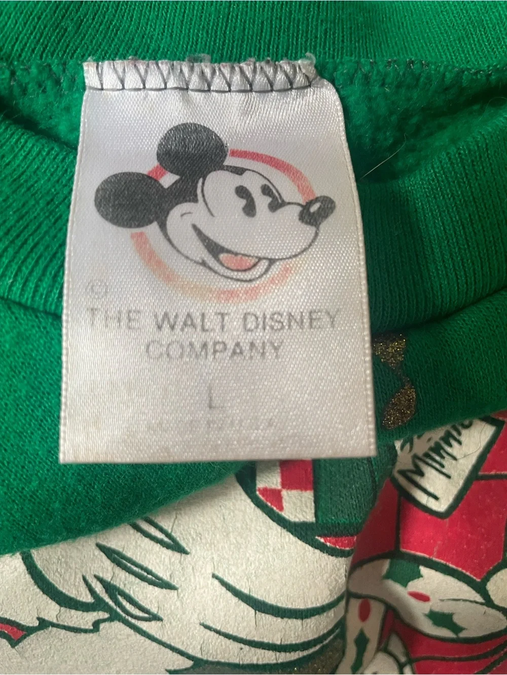 Vintage 80s 90s Disney Mickey Minnie Mouse Christmas Sweatshirt Green Crewneck L